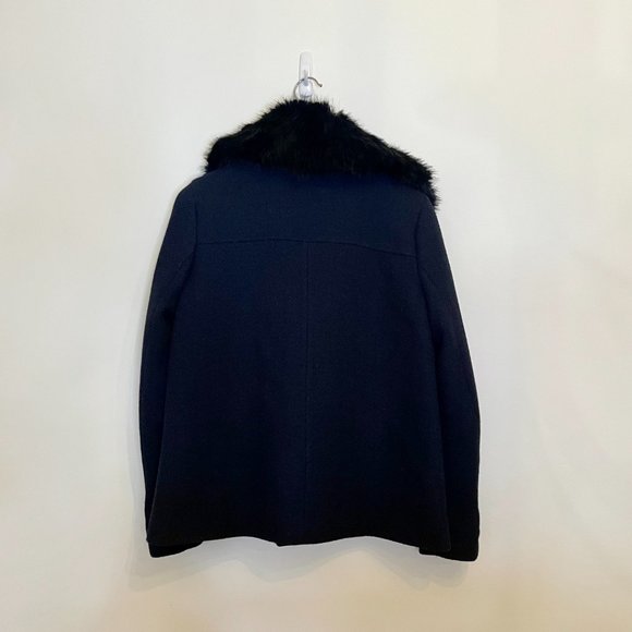 Short Navy Coat With Removable Faux Fur Collar - Picture 3 of 3